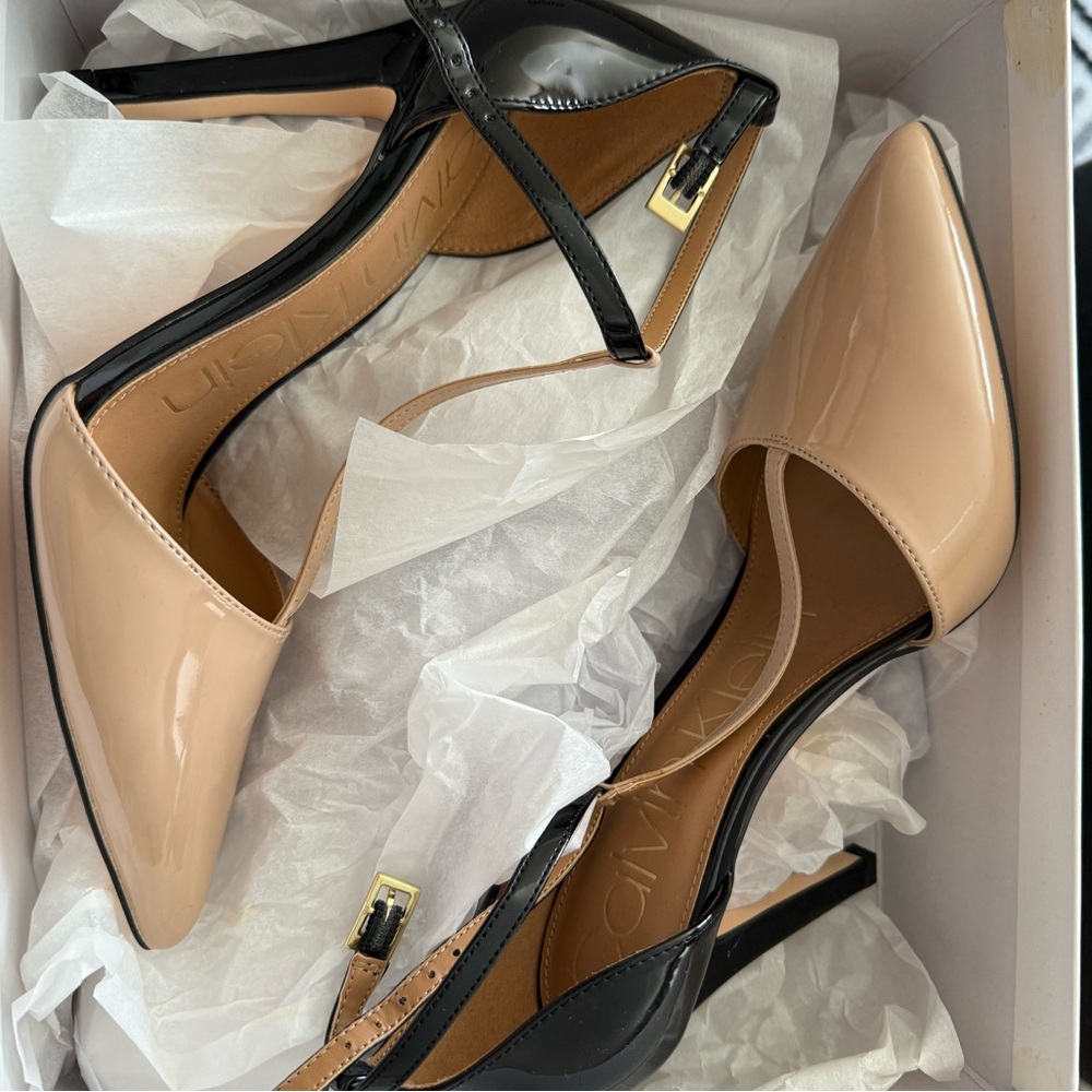 Calvin Klein  Black and Nude Patent Leather Women's Heels